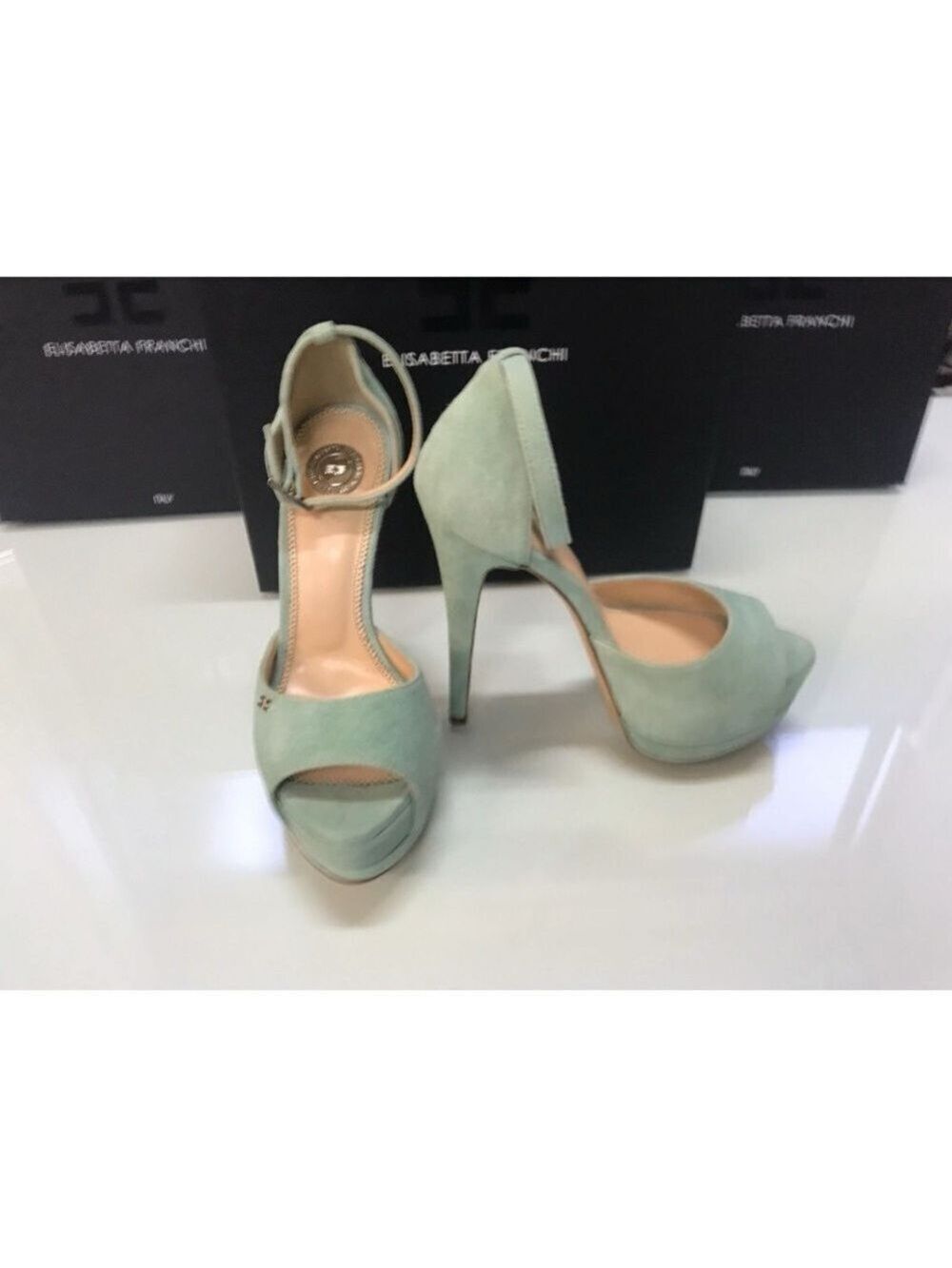 Elisabetta Franchi Mint Green Peep Toe Heels